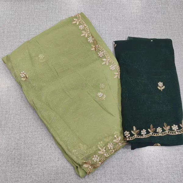 Original Crushed Space silk pearl work with Contrast blouse | SR177